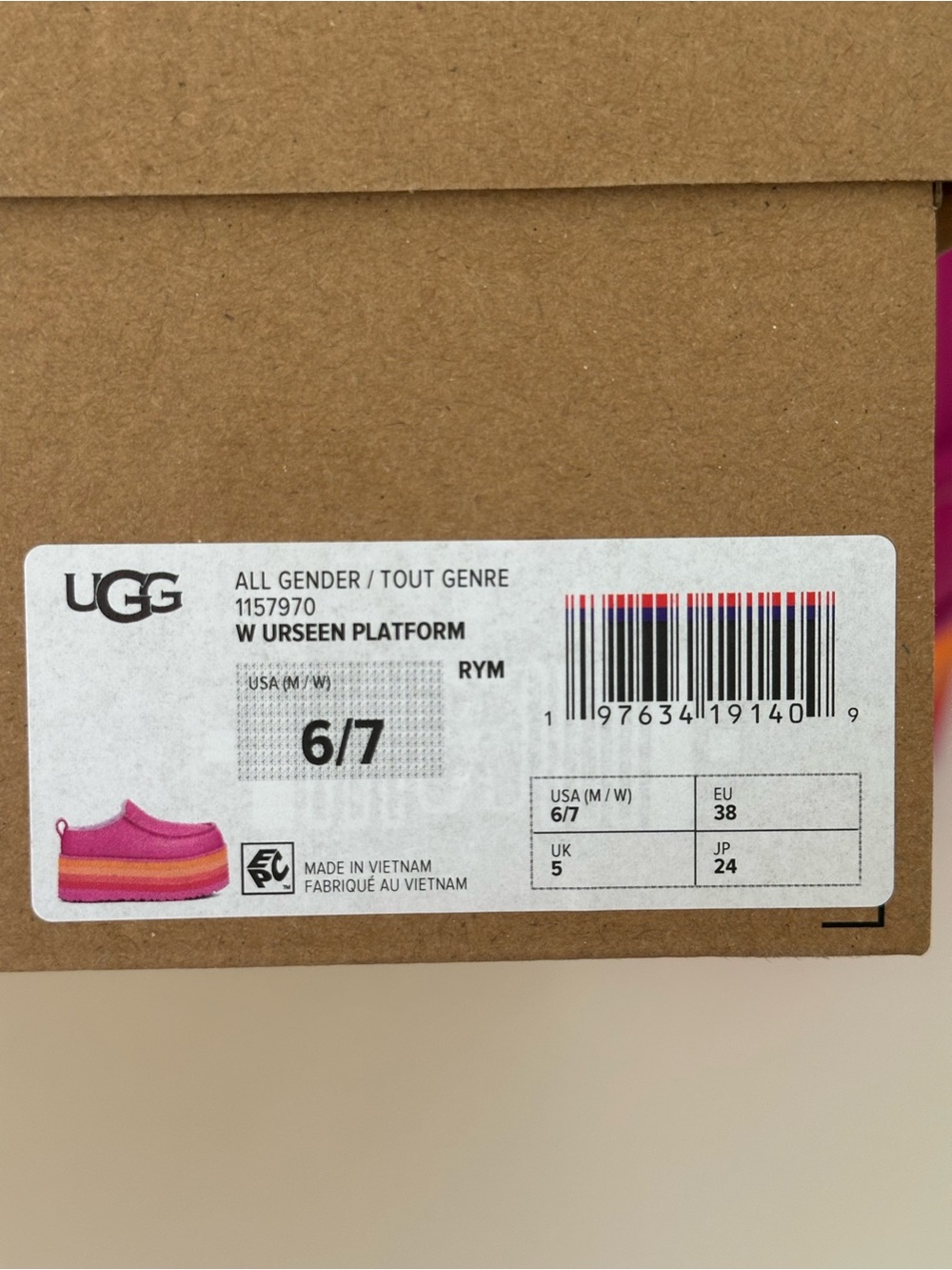 UGG Hot Pink Platform Clog with Multicolor Striped Sole Sz 7 - Picture 10 of 14